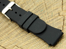 Vintage NOS Unused Black Rubber w Silver Tone Buckle Watch Band 18mm Men's