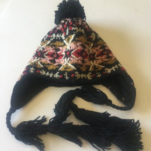 FRENCH KNOT SEDONA TRAPPER WOOL HAT w/ TASSEL TIES FLEECE LINED PINK BLACK NWOT - Picture 12 of 16