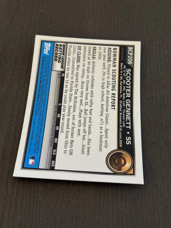 2010 Bowman Chrome Prospects Retail Green X-Fractor #BCP206 SCOOTER GENNETT - Image 2 of 2