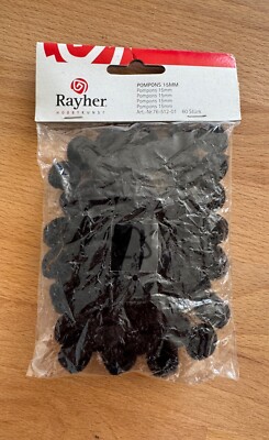 Rayher 60 Pcs Black Pompoms   15mm Craft Pompoms for DIY Projects