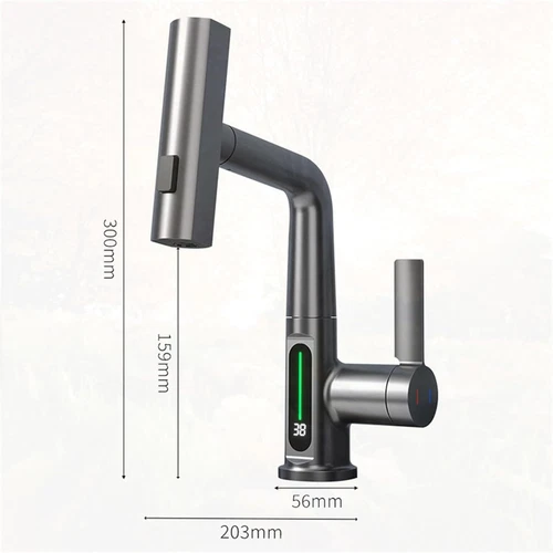 Rubinetto da cucina a cascata con spruzzatore a discesa in acciaio inossidabile - Bild 5 von 26