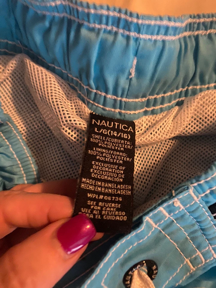 Nautica Boys Large 14 16 Blue Green White Colorblock Swim Shorts Trunks NWOT - Image 3 of 3