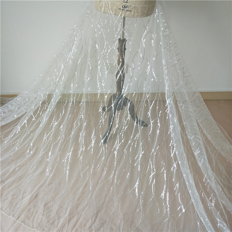 Curve Lines Wedding Gown Lace Fabric Sequin Embroidery Evening Dress Tulle 1 thumbnail 5