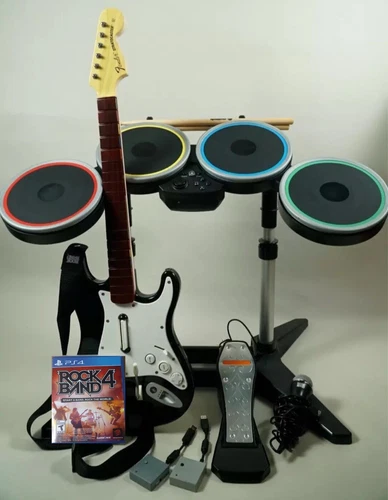 PS5 PS4 Complete TESTED Rock Band 4 Band Bundle Guitar Drums Drum Set Game Disc