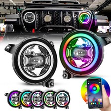 Pair 9 Inch Led Rgb Headlights Drl For Jeep Wrangler Jl Gladiator Jt 18-2024