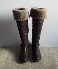 Frye Valerie Shearling Lined Brown Leather Tall Fold Down Zip Boots Size 7 1/2 B
