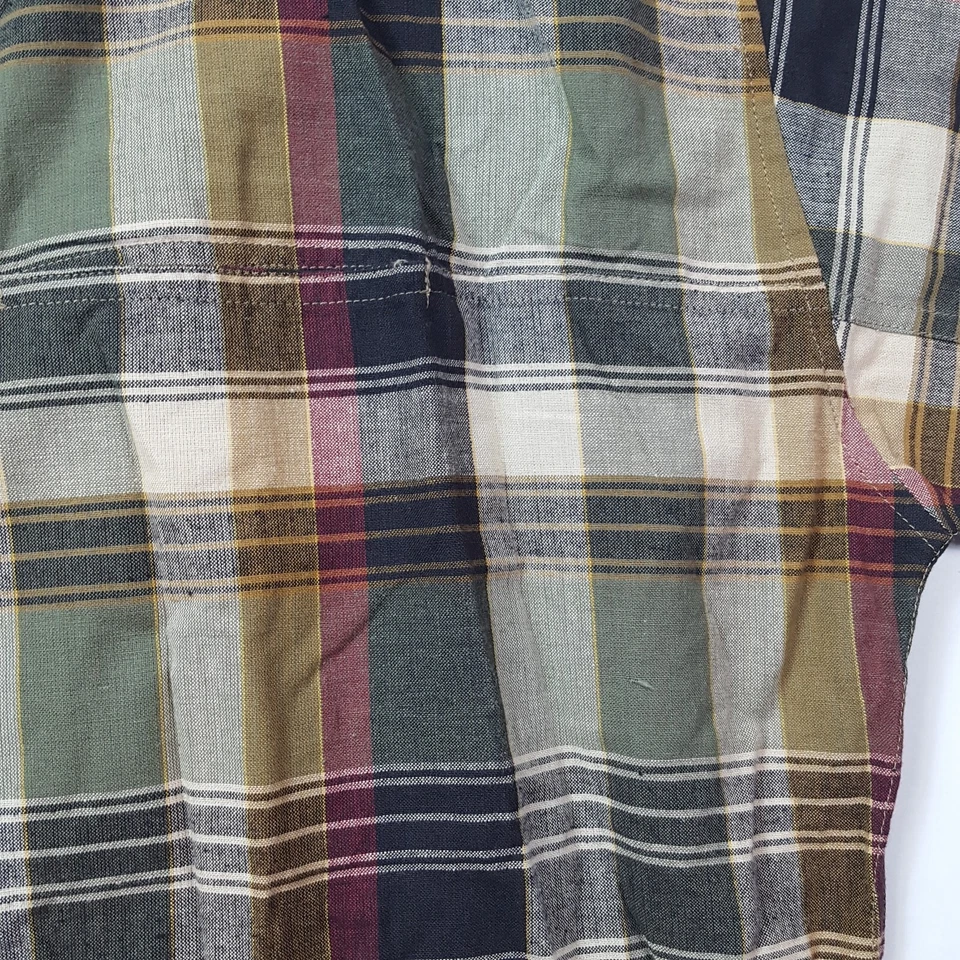 90s Preppy Plaid Woven Men's Large Short Sleeve Button Up Shirt Skater Collar - Image 3 of 4