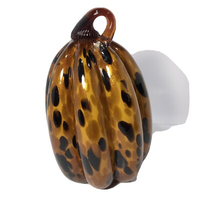 Handblown Studio Art Glass 10  Gourd Leopard Spot Amber Gold Specs Curley Stem