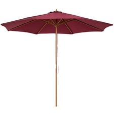Image of Outsunny Garden Parasol, Pulley Operated Patio Umbrella, Wooden Table Wine Red