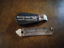Vintage Bottle Openers Lot Of 2 Unique Rare Design USA Made Wolf Schmidt Decent 