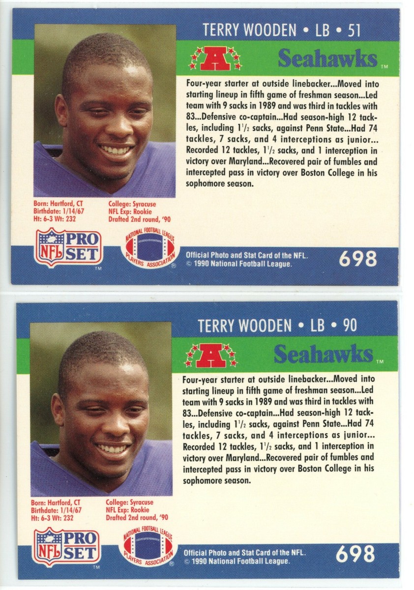 1990 Pro Set #698 Terry Wooden RC (Seahawks)(Jersey # listed as 90