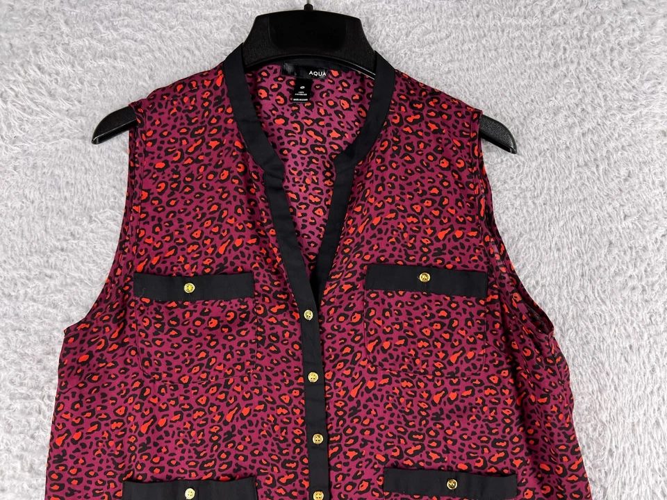 Aqua рубашка женщин средний фиолетовый оранжевый блузка леопард печать золотой кнопки - Изображение 4 из 4