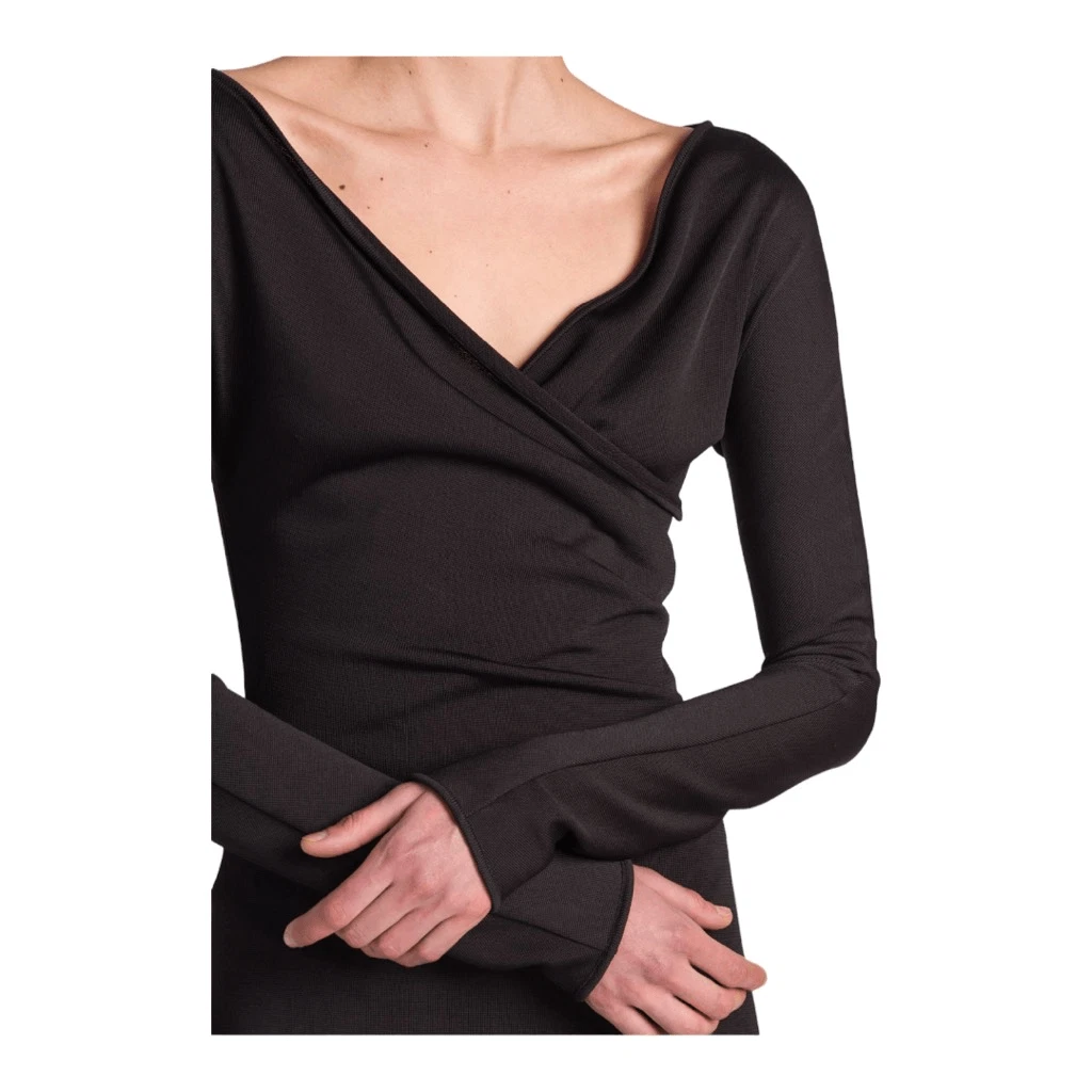 Abito tubino Bottega Veneta marrone finto scollo a V taglia large nuovo con etichetta