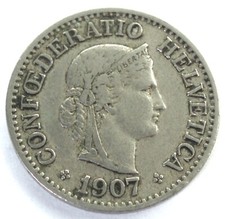 SWITZERLAND 10 RAPPEN 1907 B KM#27 1F1.7