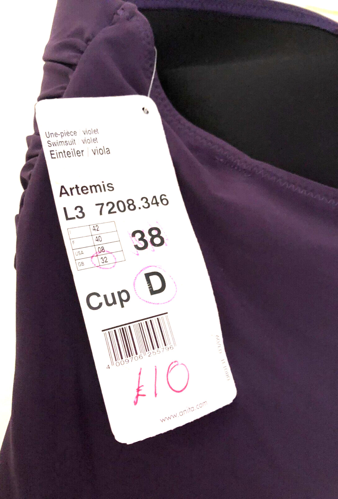 Rosa Faia Swimsuit 32D Heliotrope Violet Ruched Strapless Artemis 7208  BNWT image 3