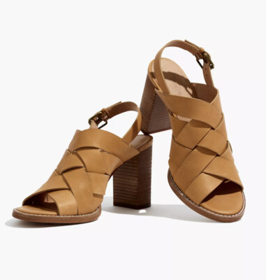 Madewell Cindy Braided Woven Slingback Sandal Peep Toe Heels Desert Camel US 10