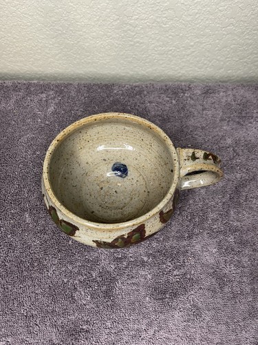 2er Set Vintage handgefertigte Steinzeug floral glasiert Suppentasse Tassen signiert "KAY" - Bild 8 von 9
