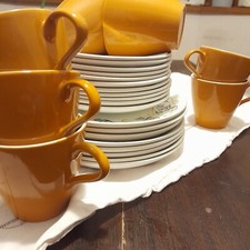 Poole Pottery Desert Storm 7 tea cup saucer set cake plate vintage orange 