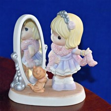 Precious Moments I'M SO FANCY 162003 Girl  Cat In Mirror HTF