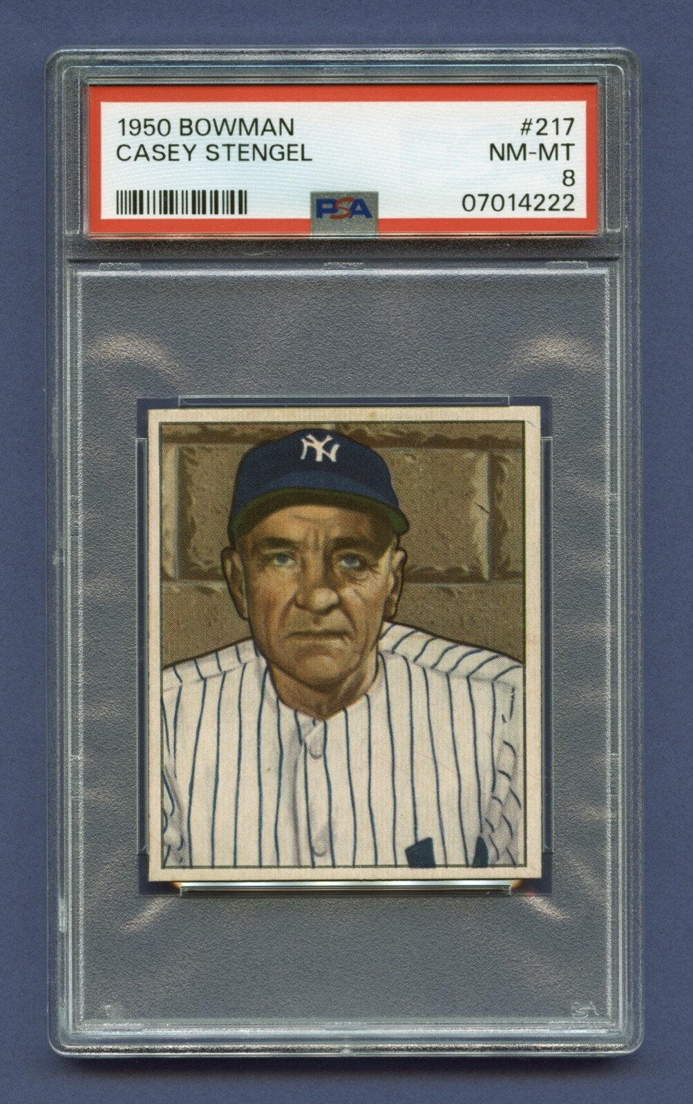 1950 CASEY STENGEL PSA 8 NM-MT BOWMAN HOF NY YANKEES VINTAGE BEAUTY (#217) RZC