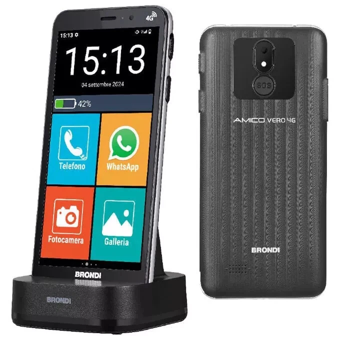 BRONDI AMICO VERO 4G CELLULARE SENIOR SENSORE DI CADUTA LOCALIZZAZIONE GPS NERO - Immagine 2 di 3