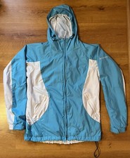 Columbia Jacket Zip Up Hooded Windbreaker Light Weight Blue White Women s Small