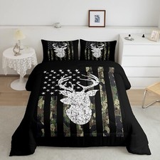 Deer Camo Comforter Set Queen Antlers Hunting Camo Bedding Sets For Teen Boys...
