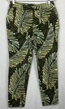 Tropical Womens Pull Up Elastic Waistband Pants Size 10 Green Lemon Way Quality