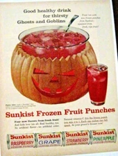 1960 Halloween Ad From Magazine for "Sunkist" Punch w/ Recipe  * 