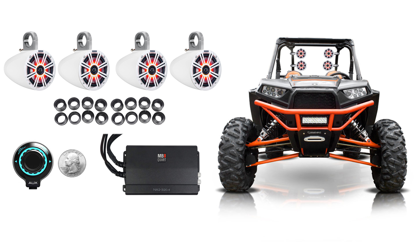 4 колонки KICKER 65 LED Tower усилитель Bluetooth-управление для Polaris RZR ATV UTV 18589000₽