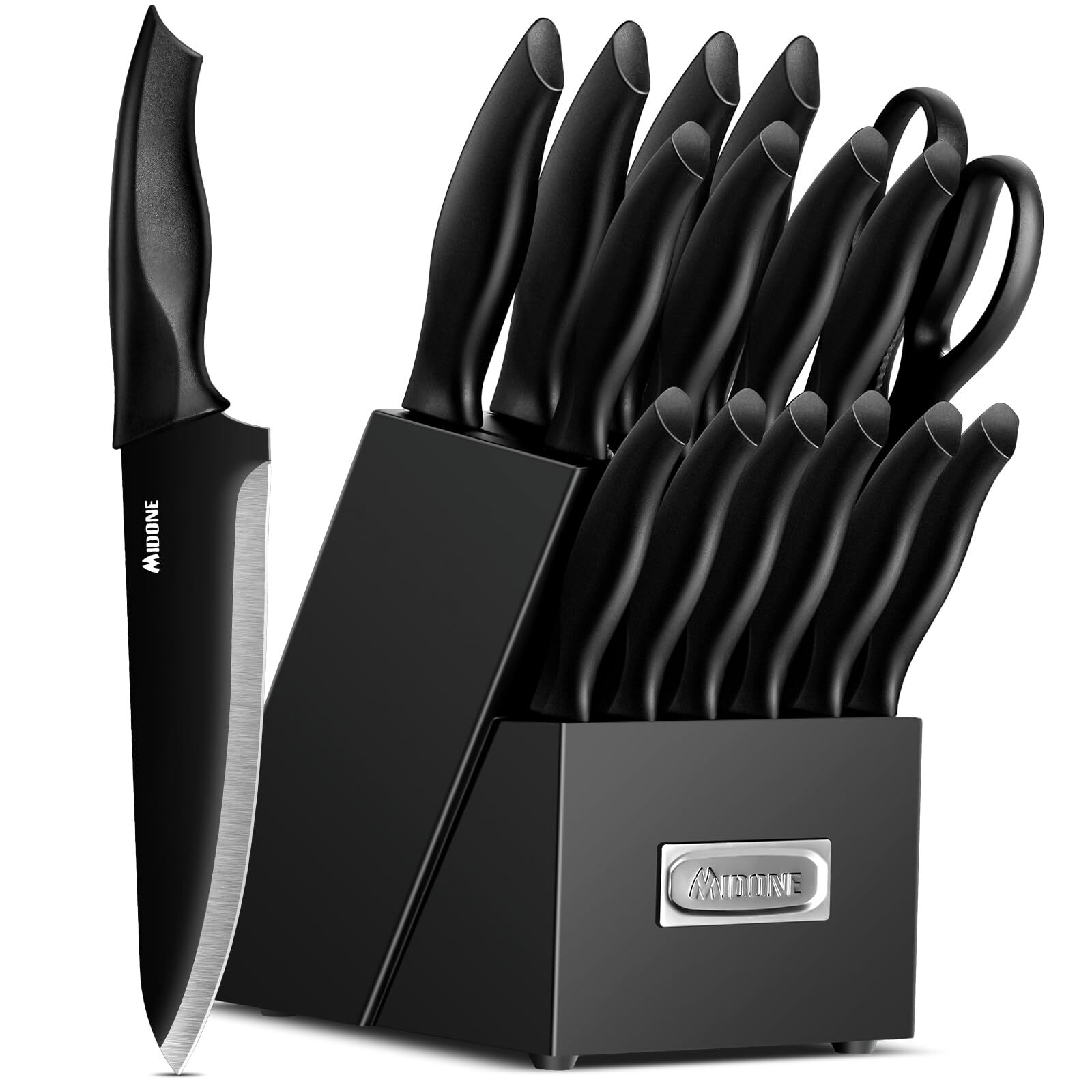 Knife Set with Block, 17 Pieces Kitchen Knife Set with Built in Knife Sharpen...-image