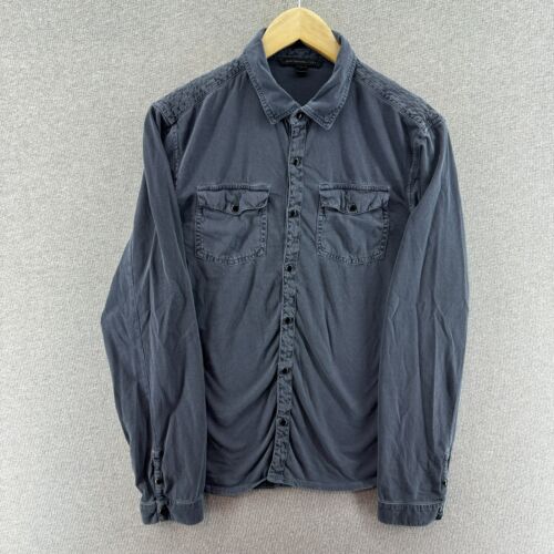 John Varvatos Mens Shirt Medium Blue Slim Fit Pearl Snap 100% Cotton Casual