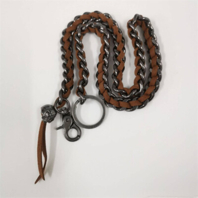 Schlüsselanhänger Kette geflochten Leder & Metall Rocker Biker Jeans Schlüssel Geldbörse