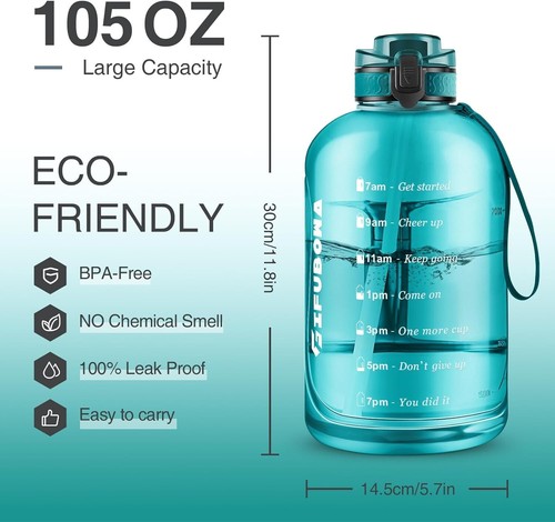 3L Motivational Large Water Bottle with Time Marker 3 Liter Big Drinking Bottle - Picture 5 of 7