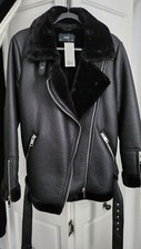 New Ladies Black F & F Fleece Lined Aviator Style Coat Size 14 Uk