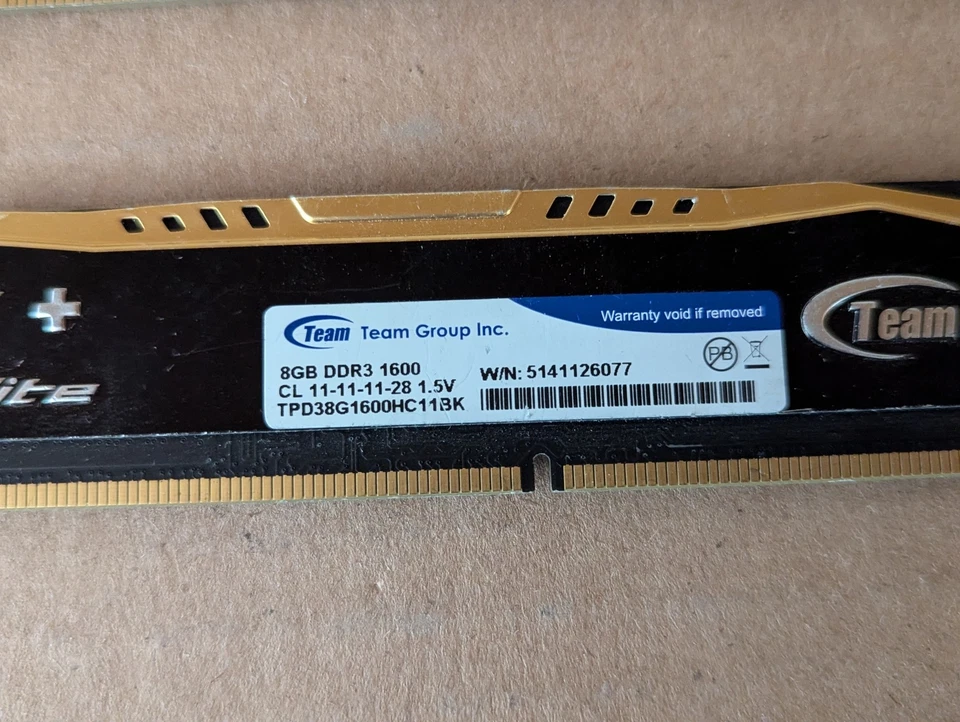 LOT OF 2 TEAM ELITE+ 8GB TPD38G1600HC11BK DDR3 1600MHZ CL11 GAMING RAM B6-3(14) - Image 3 of 4