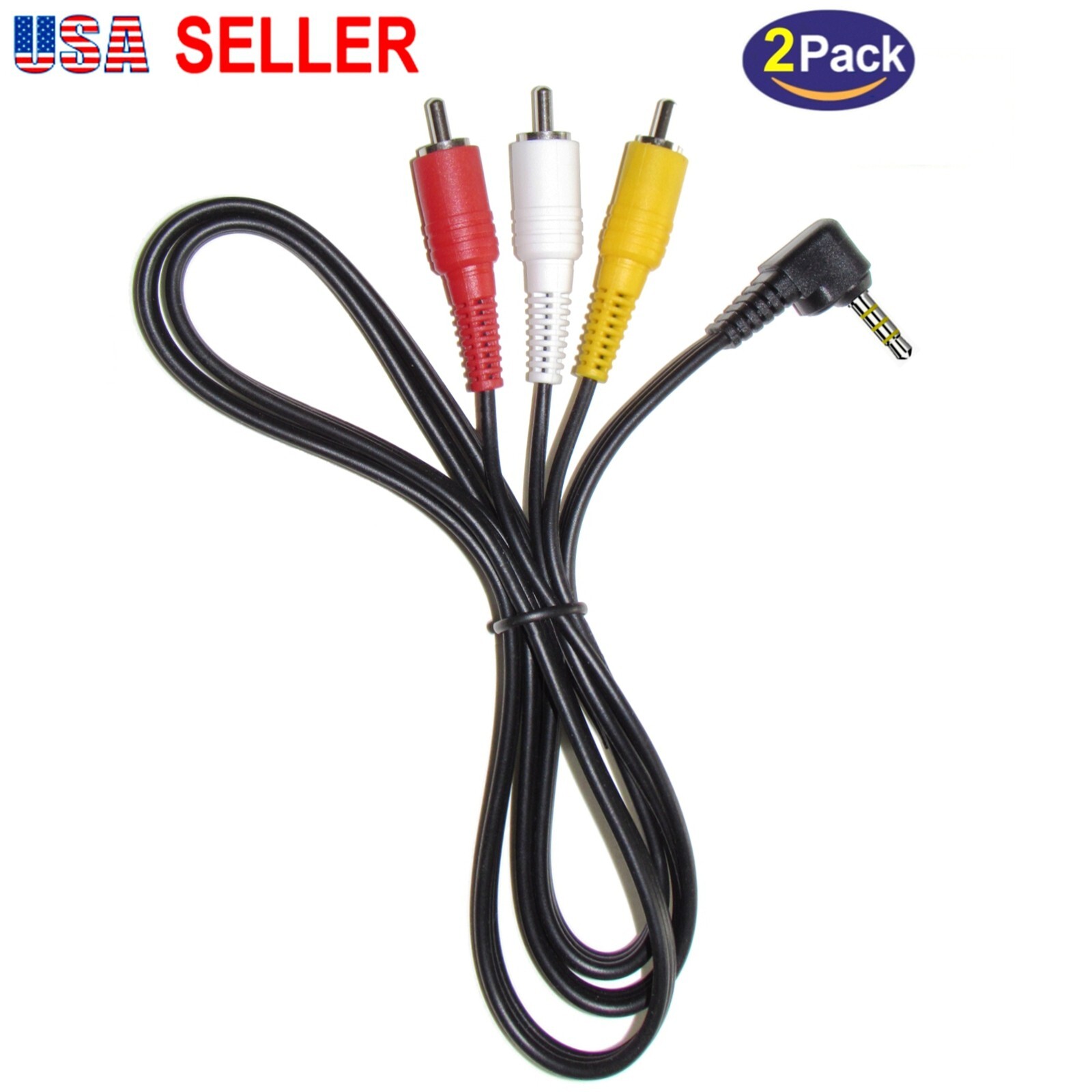 (2-pack) 3ft 3.5mm to 3-RCA TV Video Cable Cord For Video Camera, Camcorder, DVD