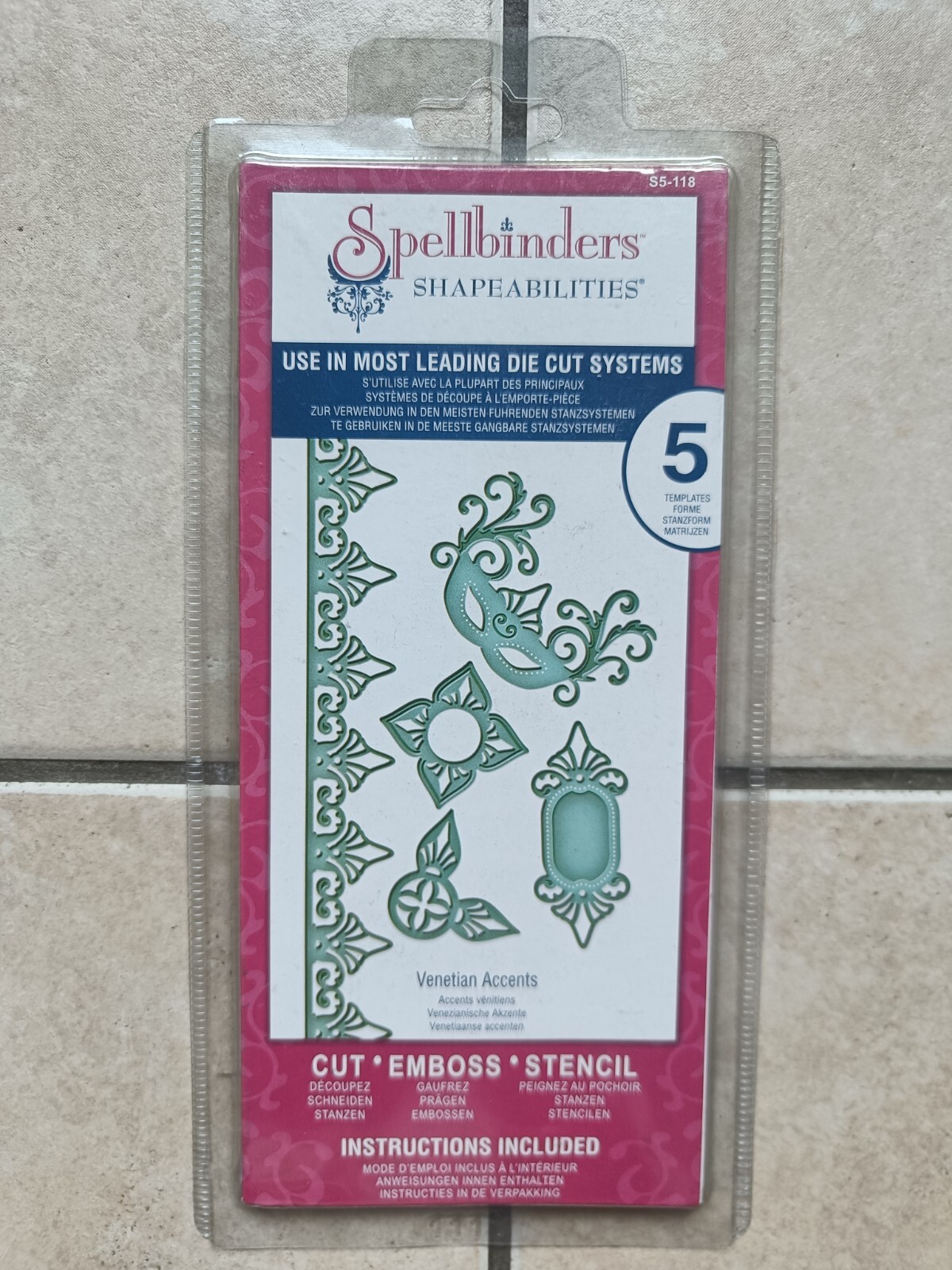 SPELLBINDERS SHAPEABILITIES Venetian Accents & Carnival Mask 5 Metal Dies S5-118