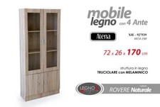 VETRINA MODERNA LEGNO MARRONE 4 ANTE ROVERE SBIANCATO STUDIO CASA 170*72*26 cm