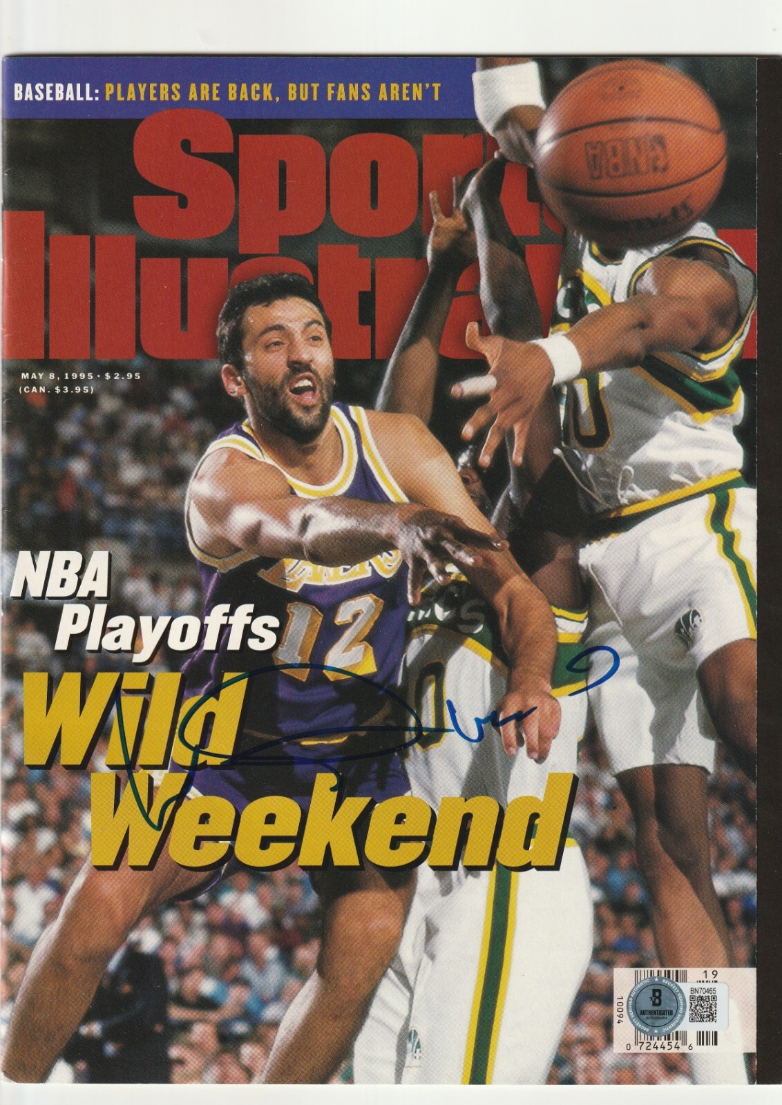 Vlade Divac Autographed Signed Los Angeles Lakers 5/8/95 SPORTS ILLUSTRATED Beckett Auth. (BAS) No Label! 