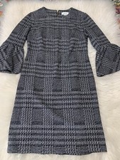 Calvin Klein Black White Tweed Houndstooth Bell Sleeve Dress Size 4 Classic