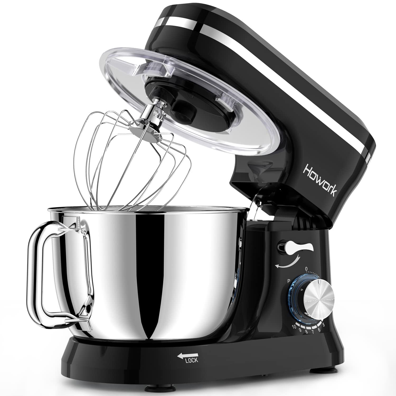 Powerful 10-Speed Electric Stand Mixer with 6.5QT Stainless Bowl & Dough Hook