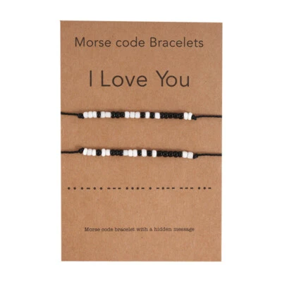 Morse Code Secret Hidden Message I Love You Card Friendship Couple Bracelet Gift - Image 1 of 4