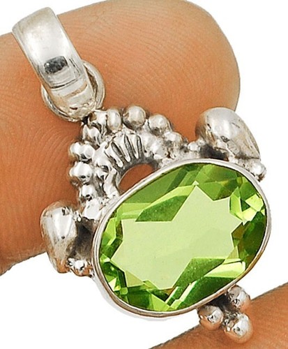 Natural 4CT Green Amethyst 925 Sterling Silver Pendant 1 1/3" Long @13-9