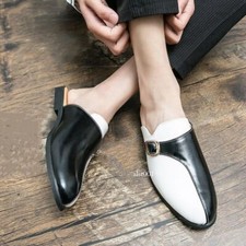Pointed Toe Slip on Loafers Mules Slippers Faux Leather Men's Buckle Shoes 38-47