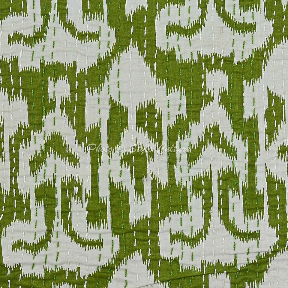 Boho Hippie Yoga Pillow Case Cushion Cover Green Kantha Bohemian Meditation - Image 4 of 4