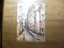VINTAGE POSTCARD ART WATER COLOR PARIS STREET
