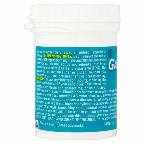 Gaviscon Advance Chewable Tablets Peppermint 60 Tab Strong Heartburn& Reflux