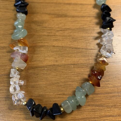 Vintage Multi-Stone Natural Chip Beaded Necklace, 28 Inch With Extender - Picture 2 of 6