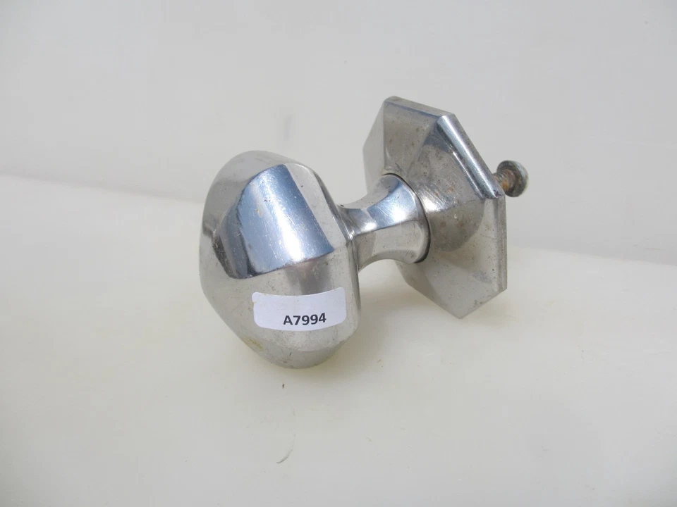 Antique Centre Door Knob Handle Pull Old Plate Octagon Chromed Brass Victorian - Image 3 of 4